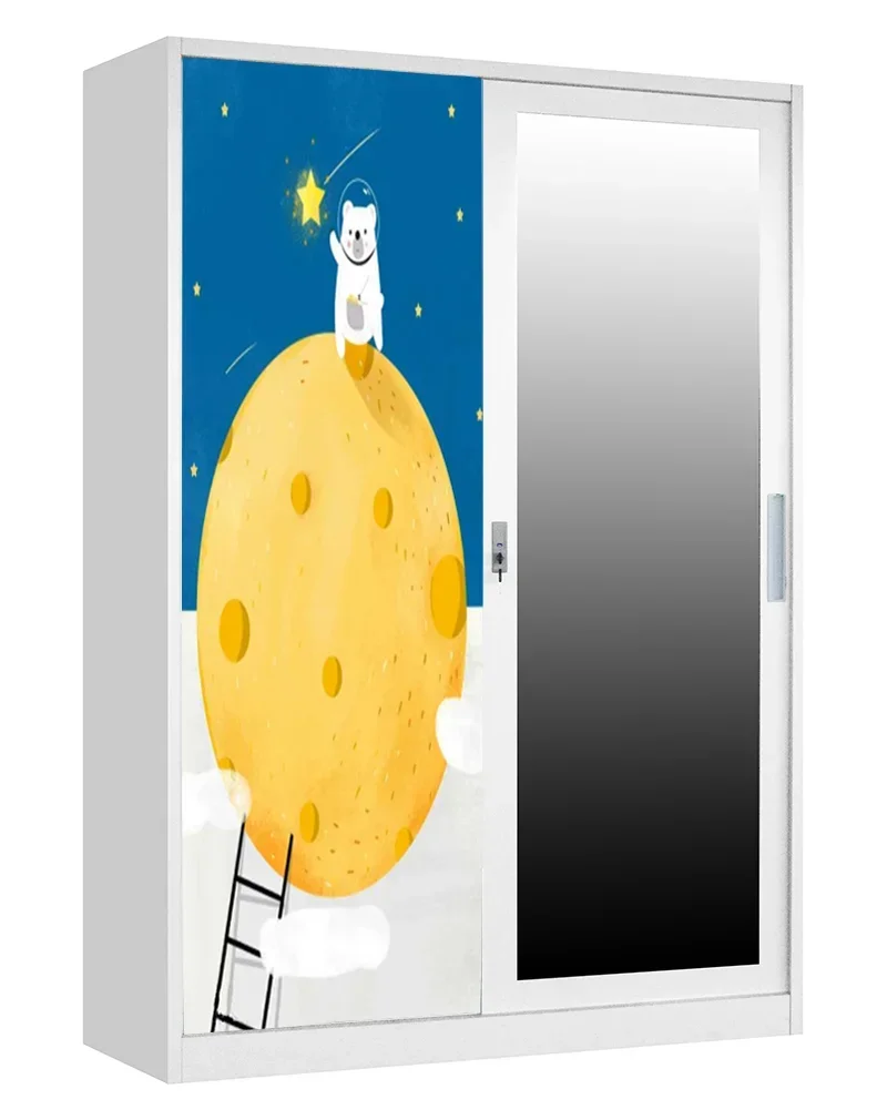 

A Industrial White Metal Mirror Cabinet 2 Door Living Room Printing Wardrobe Cabinet