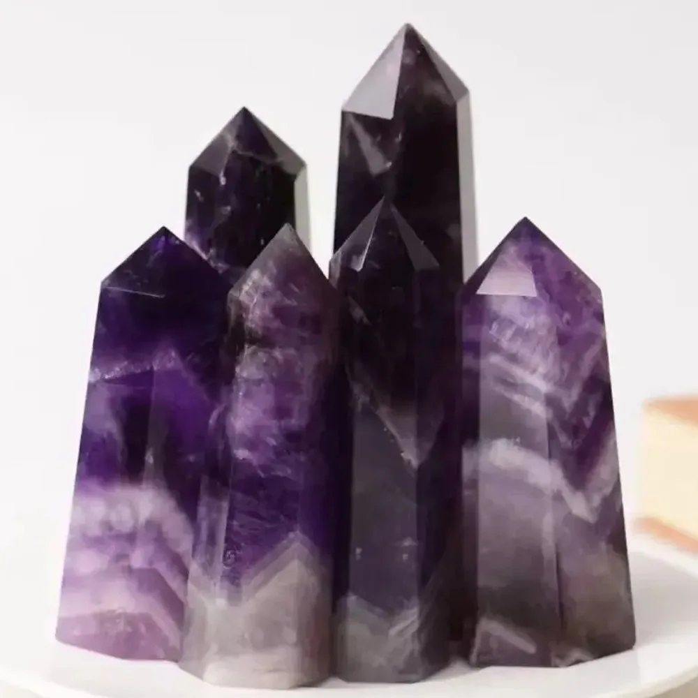 Natural Hexagonal Amethyst Crystal Tower Wand, Reiki Healing Quartz Point, Feng Shui Home Decor Gemstone Energy Ornament