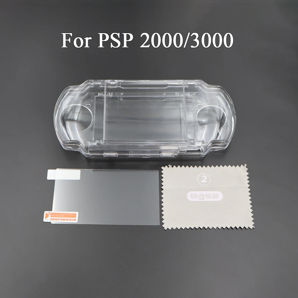 Per PSP 1000 2000 3000 Custodia da trasporto Custodia con cordino da polso Cover rigida trasparente Shell e pellicola protettiva per schermo