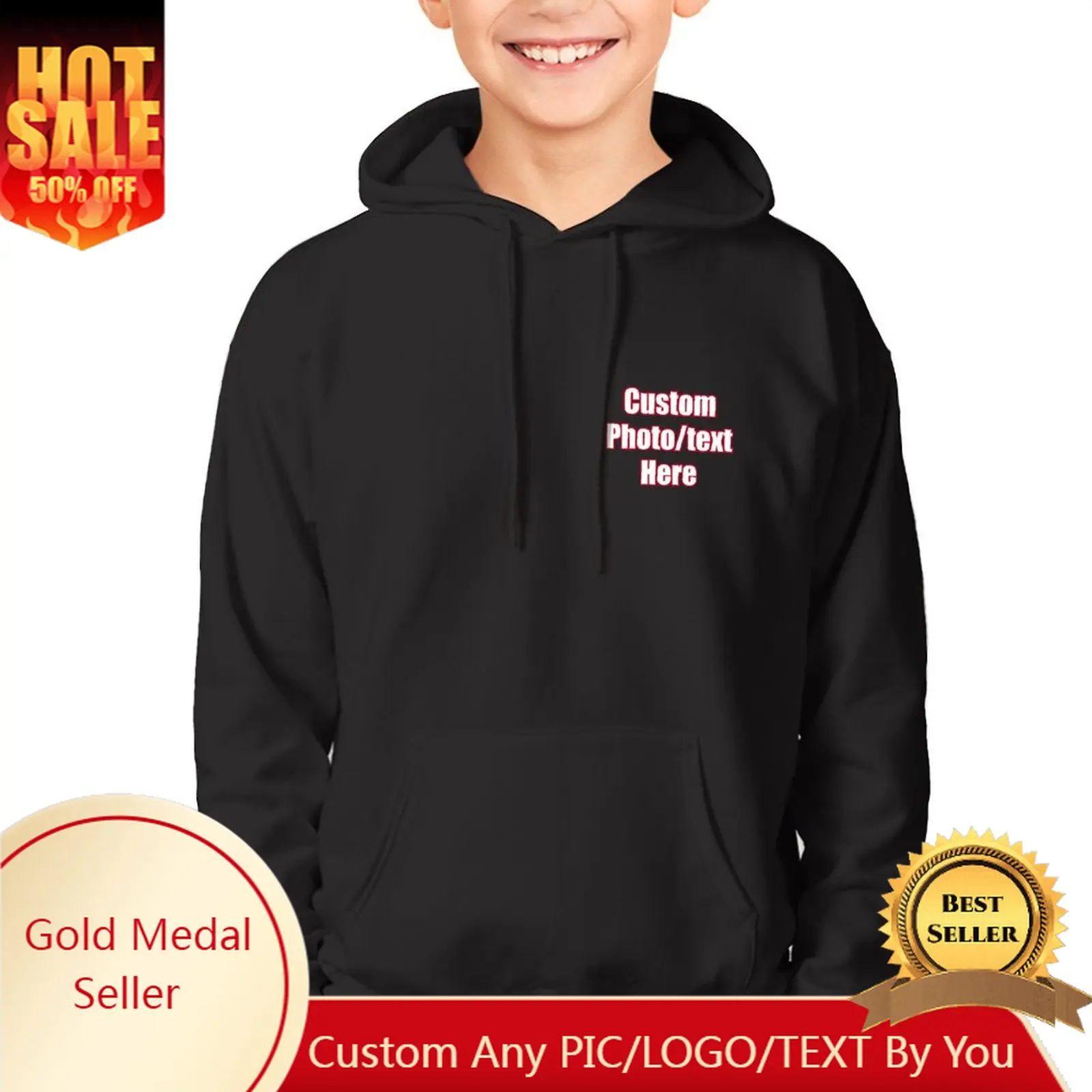 

Custom Hoodies Boy Girl Soft Pullover Hoodie Cotton Sweatshirt with Pocket GAA Crest Daily Wear Design Your Photo Text Logo Tops
