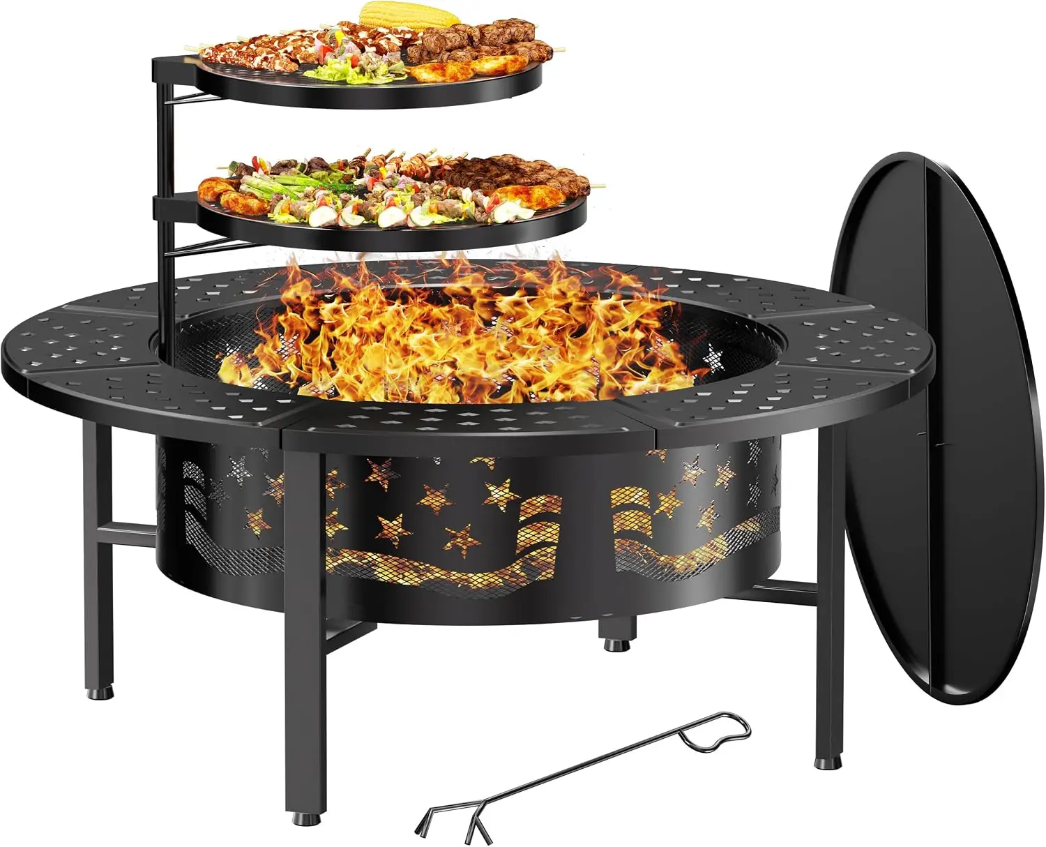 42-Inch Outdoor Wood-Burning Fire Pit Featuring Two Adjustable Grills