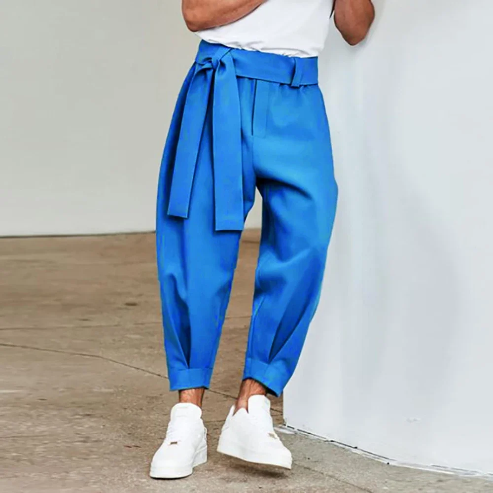 

2025 New French Men's Fashion Solid Color Pants Drawstring Casual Harem Trouser Chinomen's Loose Wide Leg Pant Trousers S-3XL