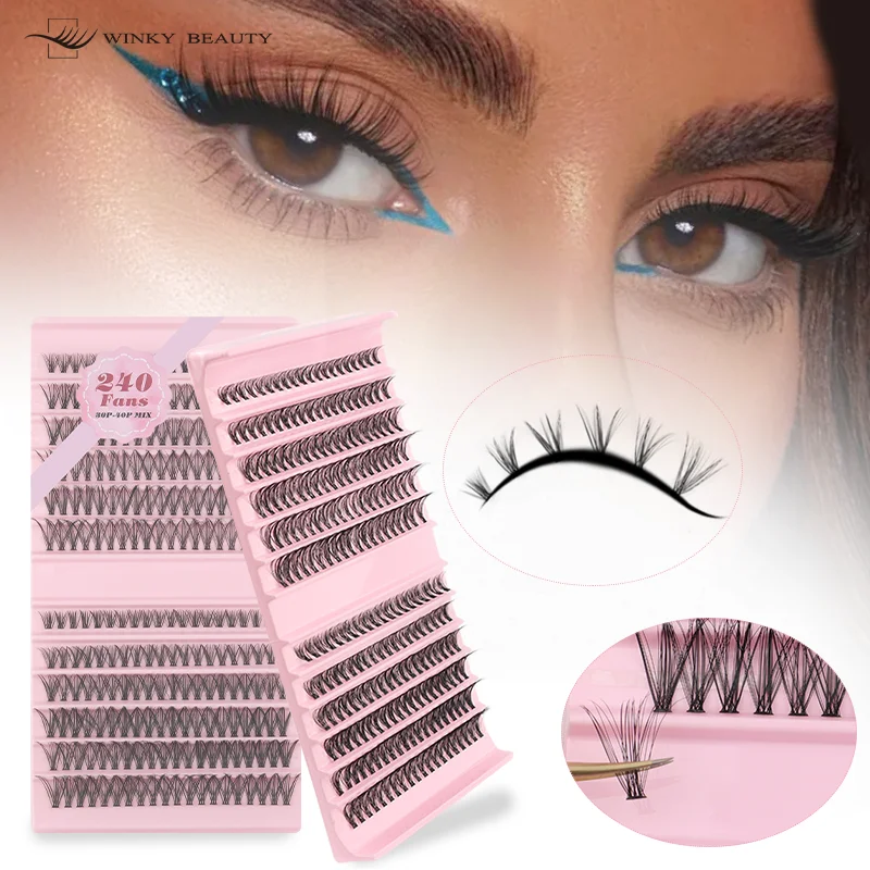 240pcs Individual Lash Clusters Large Capacity 30P 40P D Curl Mixed Length 8-16mm DIY Natural Soft Reusable False Eyelash