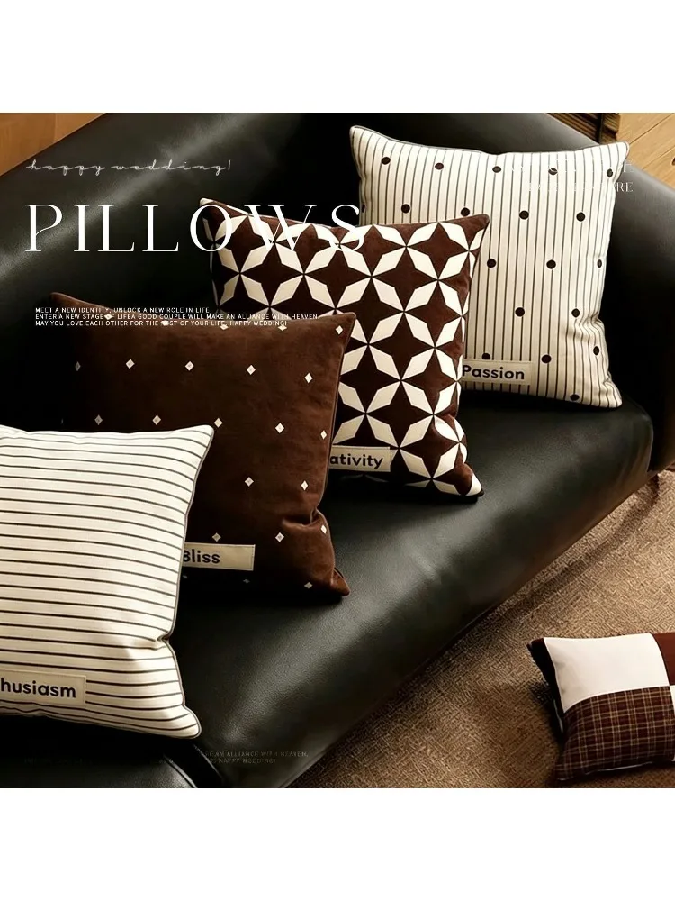 Medieval style simple throw pillow, living room sofa backrest pad,office waist pillow, brown cream style removable and washable