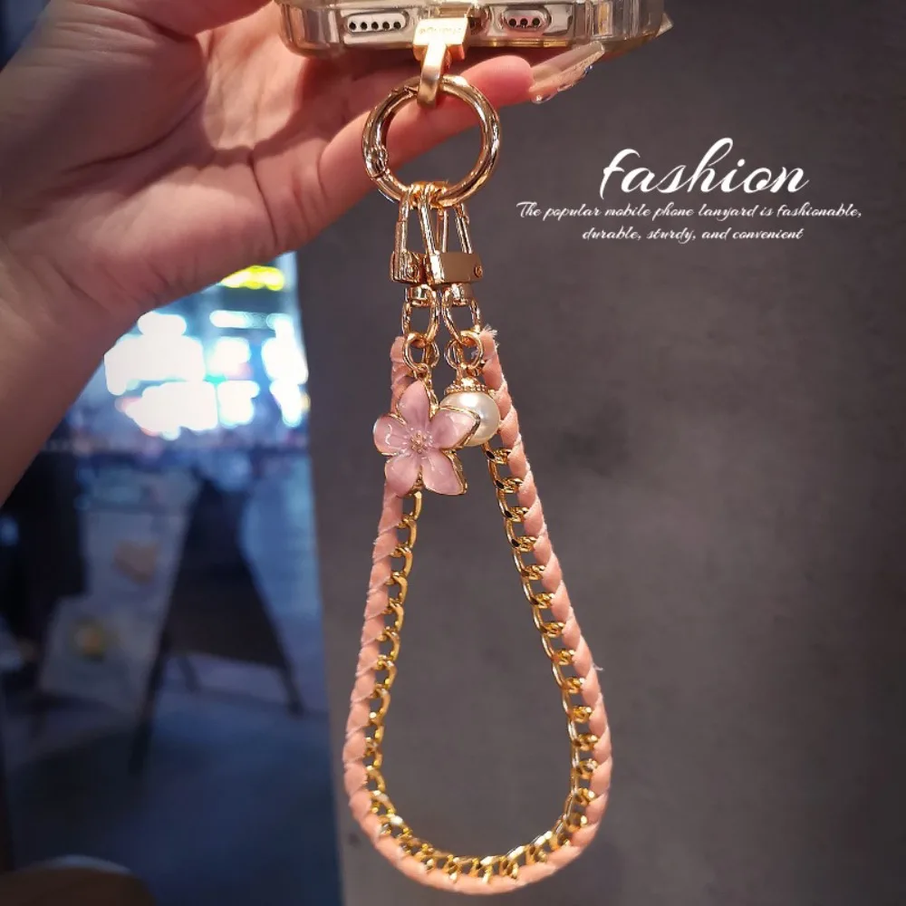 

Flower Pendant Mobile Phone Strap Metal Chain Pearl Cell Phone Chain Handheld Anti Loss Mobile Phone Lanyard