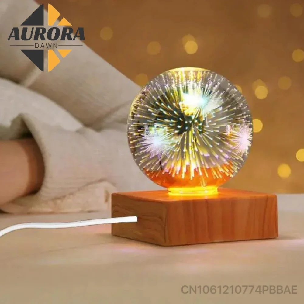 3D Fireworks Night Light Starry Heart Glass Lamp Projection Colorful USB Atmosphere Living Decorative Decor Room Romantic Gift