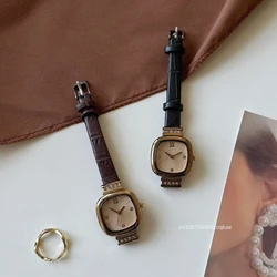 Fashion Square Diamond Leather Quartz Watch Women Vintage Watches Brand Luxury Ladies Wristwatch Clock Gifts Relogio Feminino