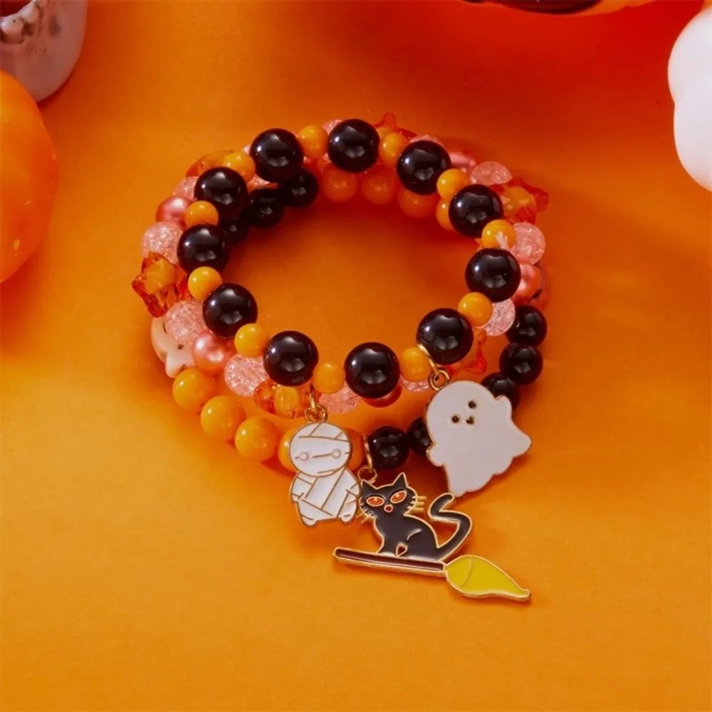 3pcs Gothic Style Pumpkin Pendant Bracelet Haunted House Zinc Alloy Halloween Hand Chain Set Ghost Black Cat