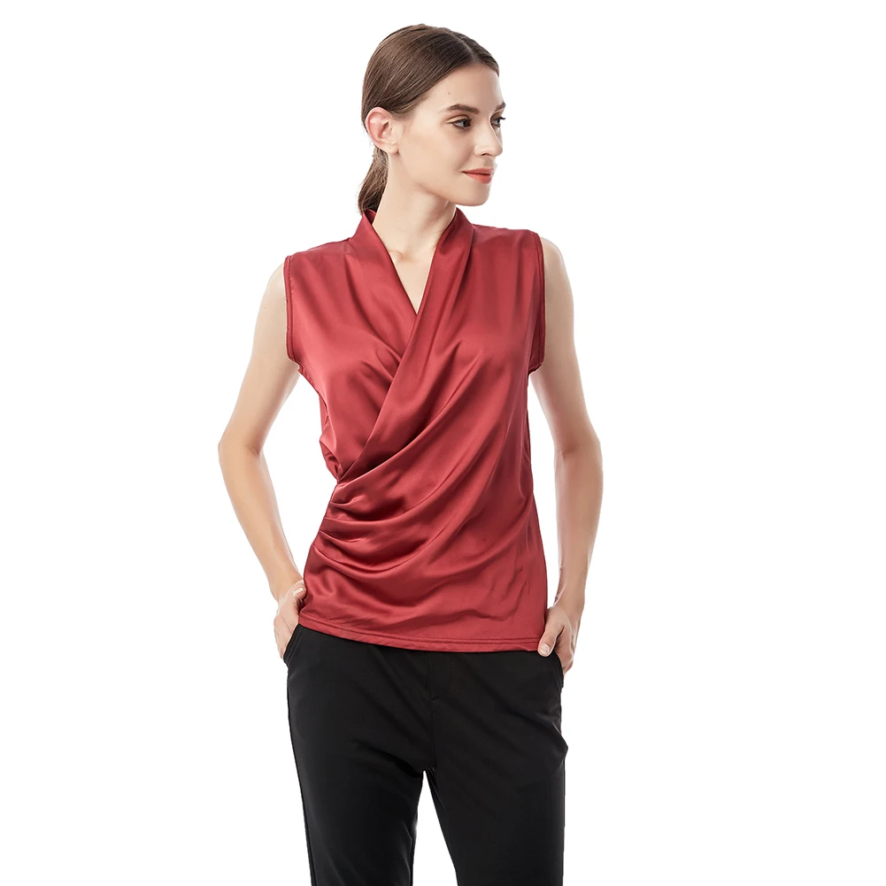 S-4XL de satén sin mangas para mujer, blusa informal, talla grande, elegante, para verano