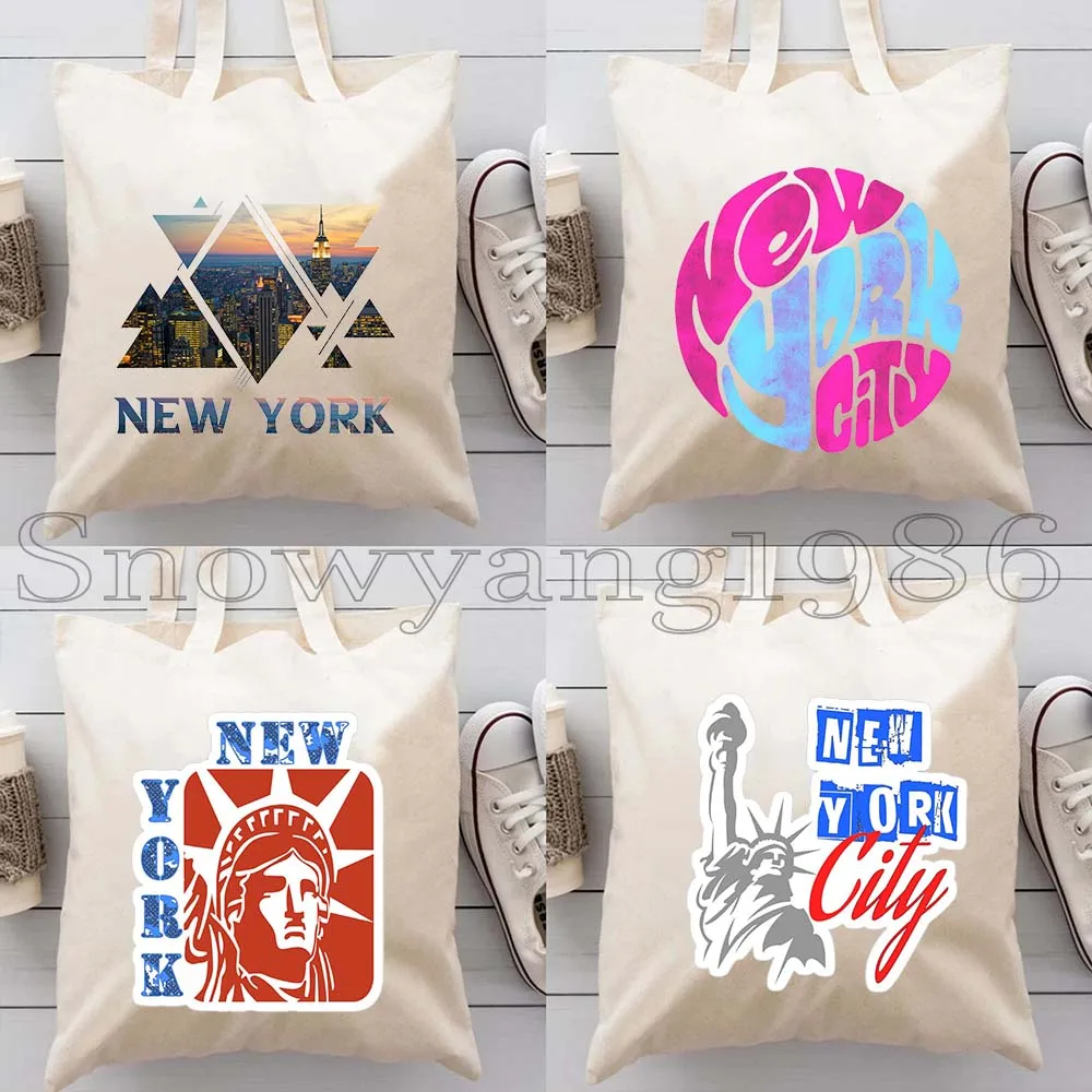 

4PCS America New York Statue of Liberty Brooklyn Bridge NYC USA Gifts Canvas Shoulder Tote Bag Cotton Shopping Bag Handbag