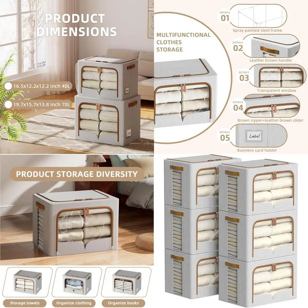 

Collapsible Fabric Storage Boxes with Metal Frame for Clothes, Light Grey, 16.5x12.2x12.2 inches