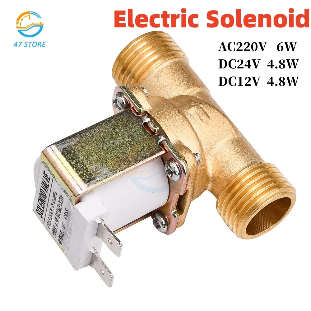 220V DC 12V 24V G1/2 Brass Electric Solenoid Valve Normally Closed Water Inlet Switch 0.02-0.8Mpa For Water Control Solar Water