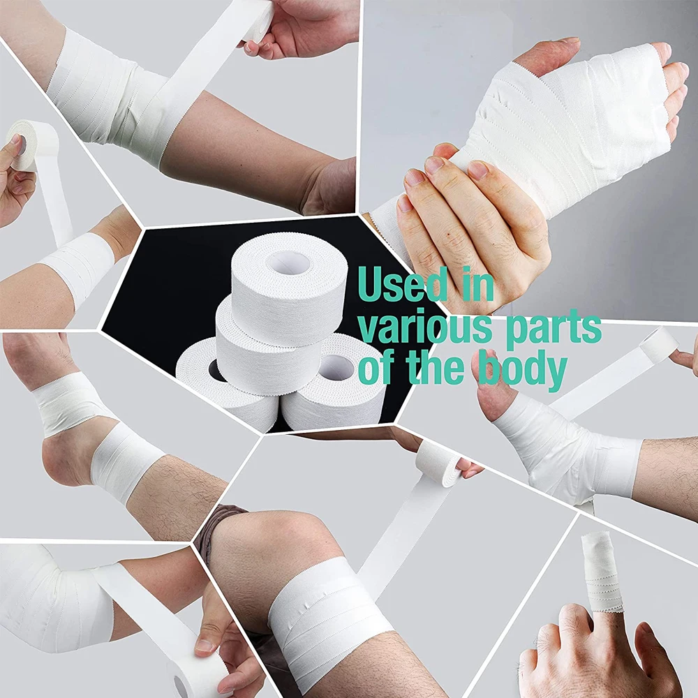 1 Roll Athletic Tape In White Cotton Sports Tape Adhesive Elastic Bandage Knee Wrist Ankles Muscle Support- Easy Tearing