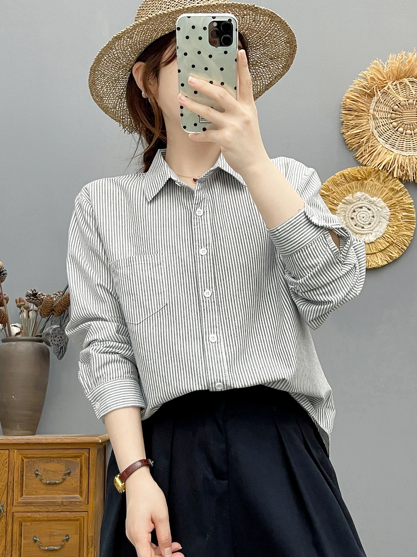 Blusa 100% de algodón de alta calidad para mujer, camisa de algodón Oxford con rayas giratorias, camisa de manga larga para mujer, blusas con solapa de tiras OL, Top