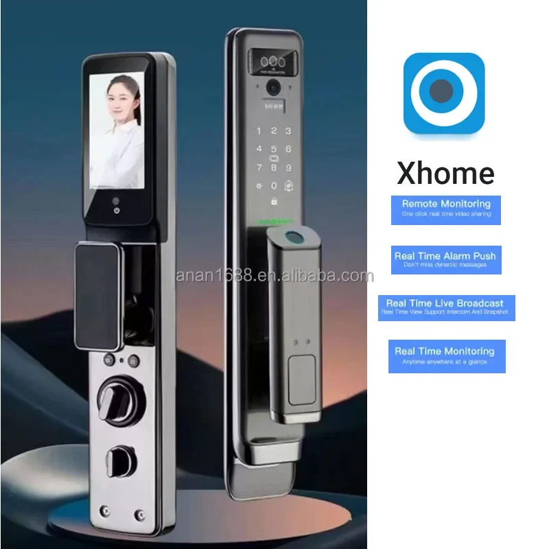 2023 New Arrival OEM/ODM Digital 3D Face Recognition Biometric Safety Smart Xhome APP wifi Automatic door lock with Camera