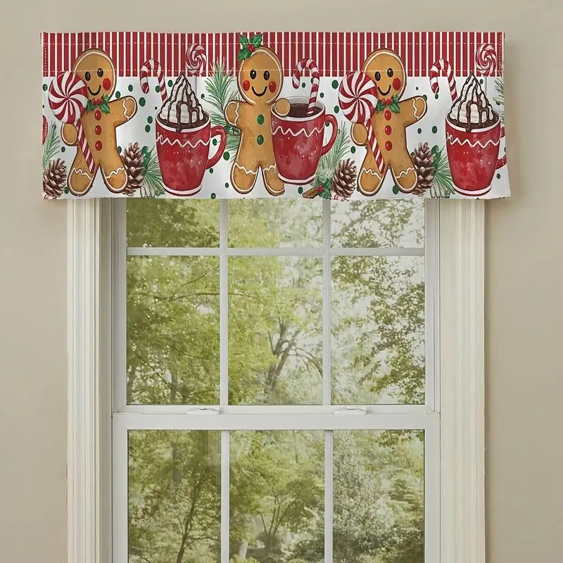 VIKAMA Christmas Window Valance White Gingerbread Man Candy Cane Short Curtain for Kitchen Bedroom Living Room Home Decor