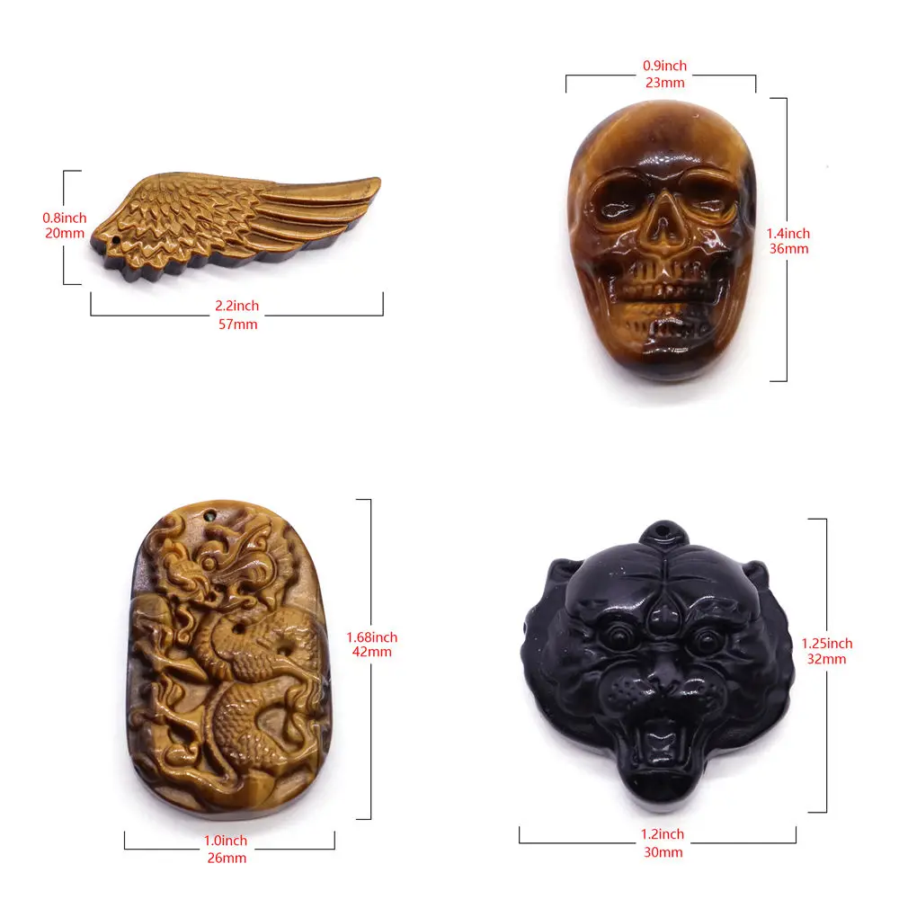Natural Stone Yellow Tiger Eye Carving Dragon Buddha Skull Wing DIY Crafts for Men Healing Energy Good Luck Amulet Christma Gift