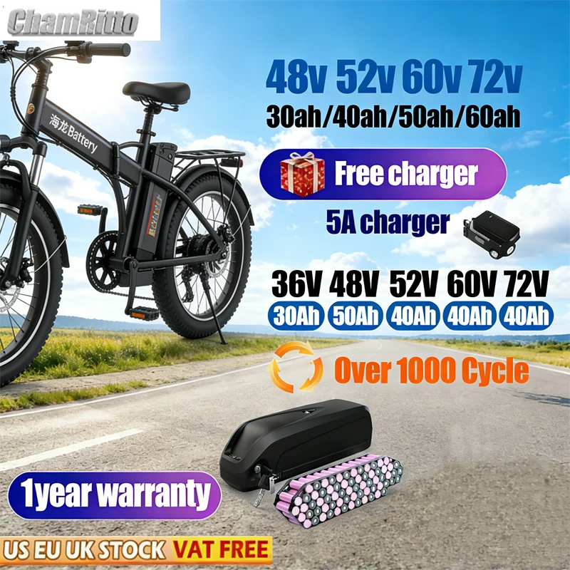 

Аккумулятор Hailong для электровелосипедов 60В 72В 20Ач 24Ач 40Ач 50Ач 60Ач, батарея Cham-rider 36В 48В 52В 30Ач, аккумулятор 2000Вт