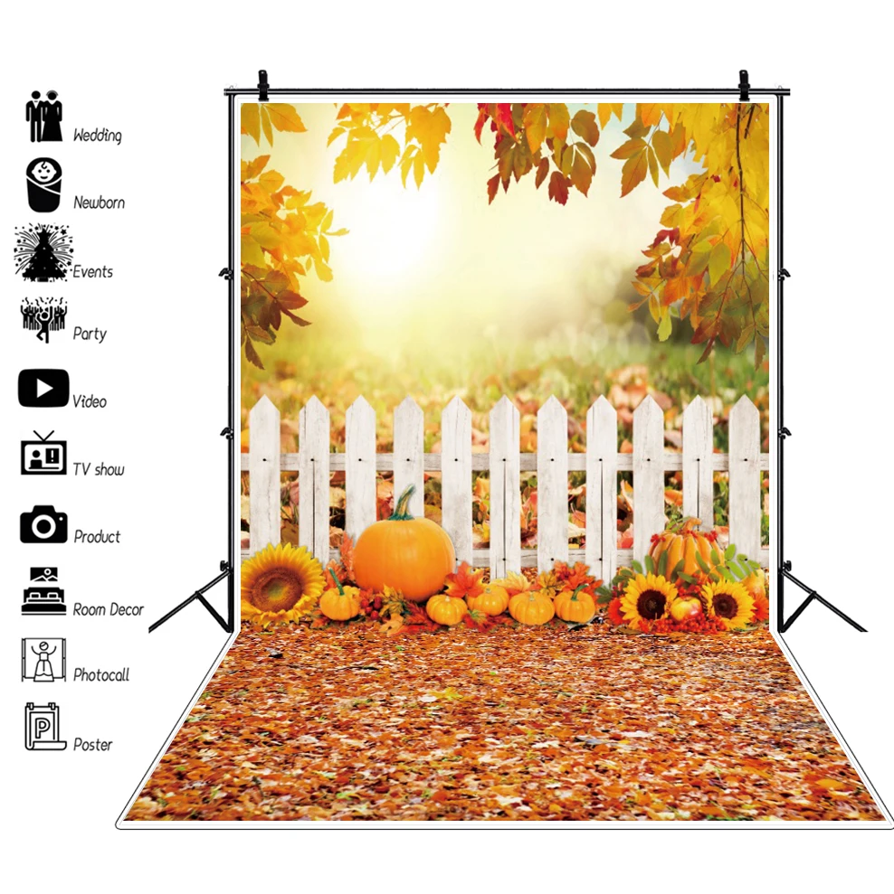 Halloween Bat Photography Backdrop Brown Wood Floor Autumn Fall Hay Pumpkin Maple Leaves Baby Portrait Photographic Background