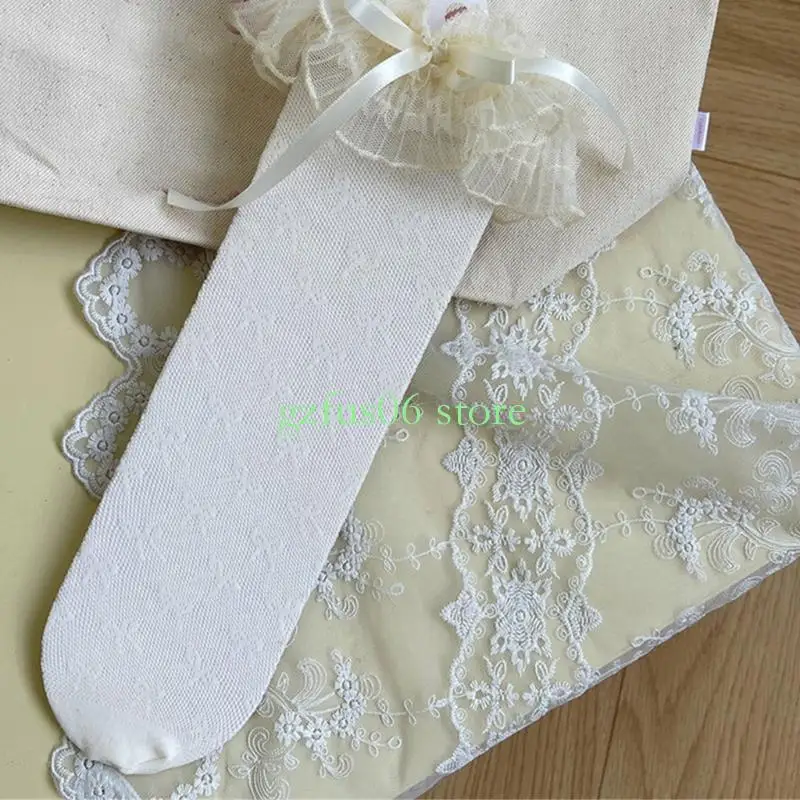 

D5QF Comfortable Socks Elegant Girls Middle Calf Length Socks for Children with Bowknot Detailing for Casual Daily Wear