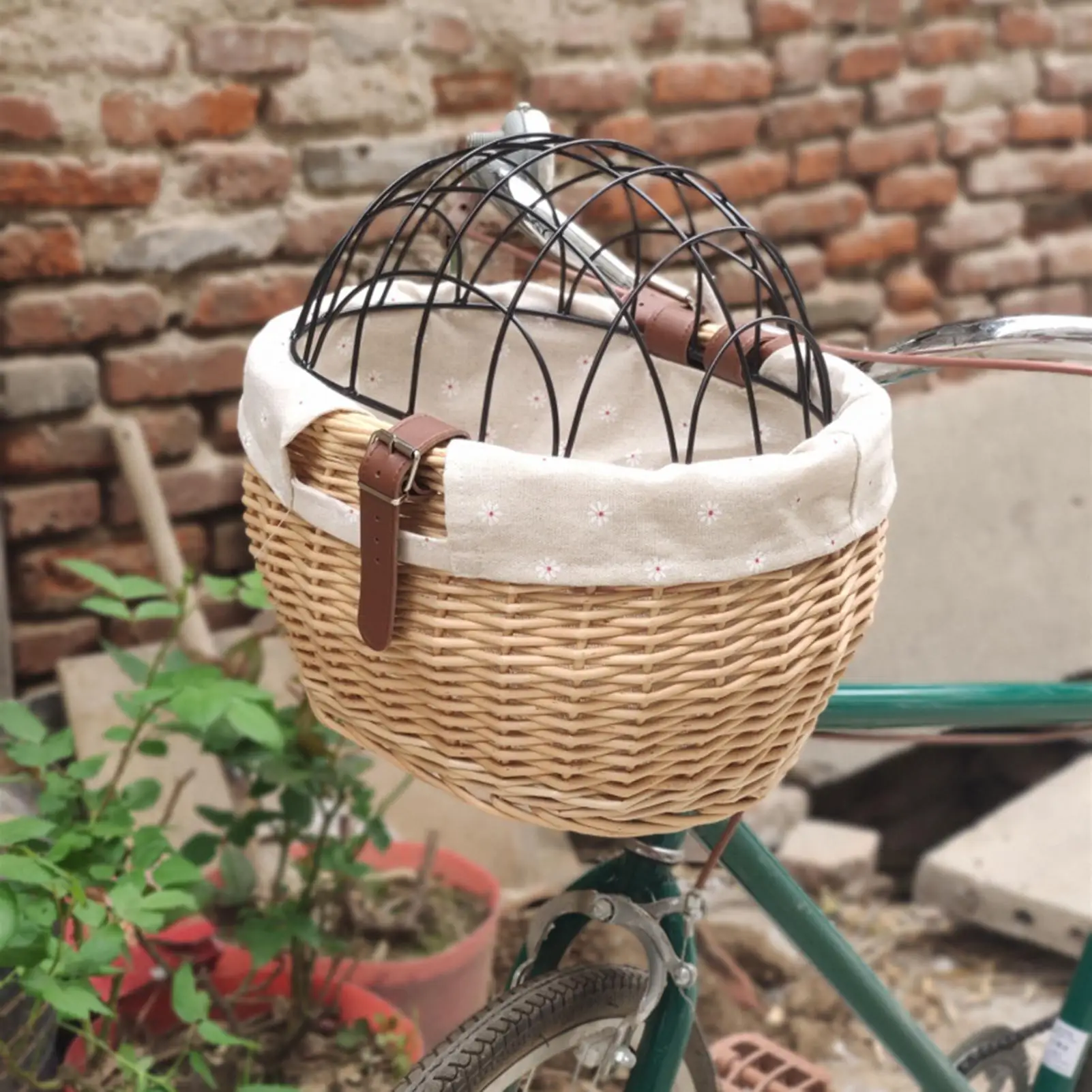 Fahrradkorb aus Korbgeflecht; Vorderkorb; Vorderkorb mit Metallgitterabdeckung; geeignet zum Transportieren von Gegenständen und Haustieren – Detail 6