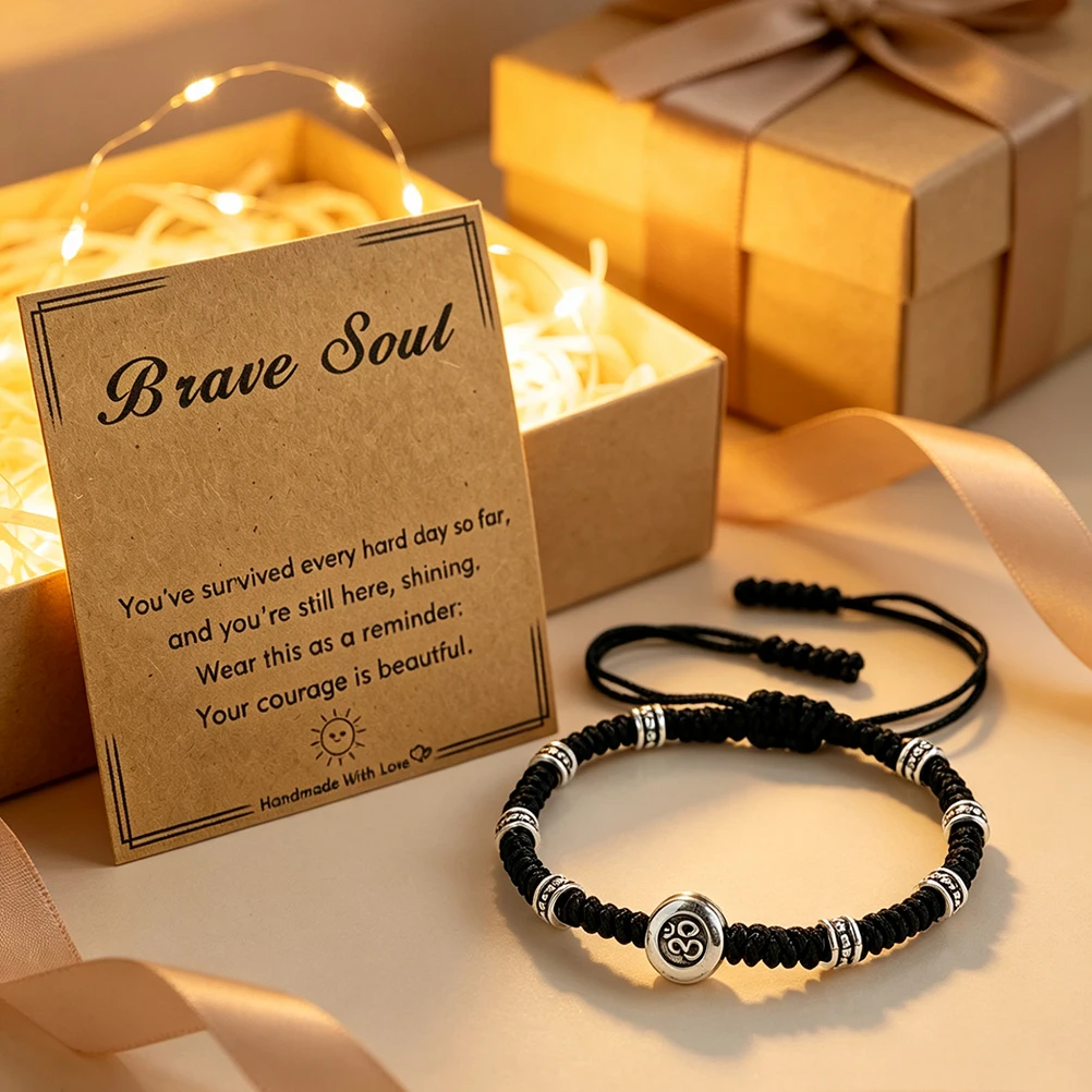 OM Symbol Handmade Braided String Bracelet Handmade Cord Adjustable Bangles Inspirational Gift Wristband Jewelry for Women Men