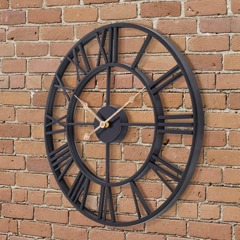 Silent Indoor Outdoor Wall Clock, Retro Round Decorative Roman Numeral Wall Clocks For Living Room,Kitchen,Bedroom,Patio