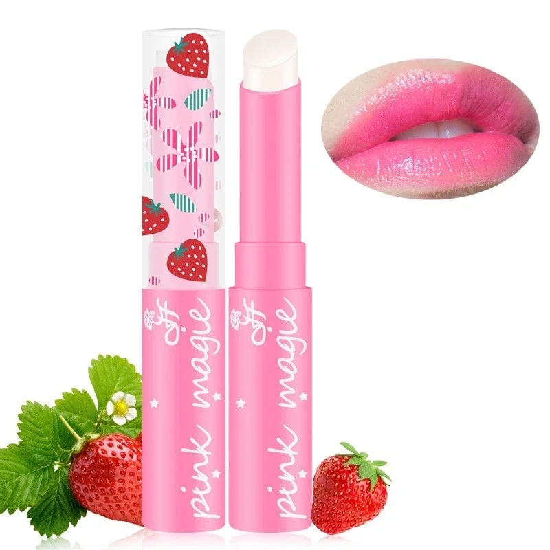 Batom Natural Hidratante Morango, Hidratante, Mudança de Cor, Bálsamo Labial, Longa Duração, Nutritivo, Cuidado Labial, Cosméticos, 1Pc