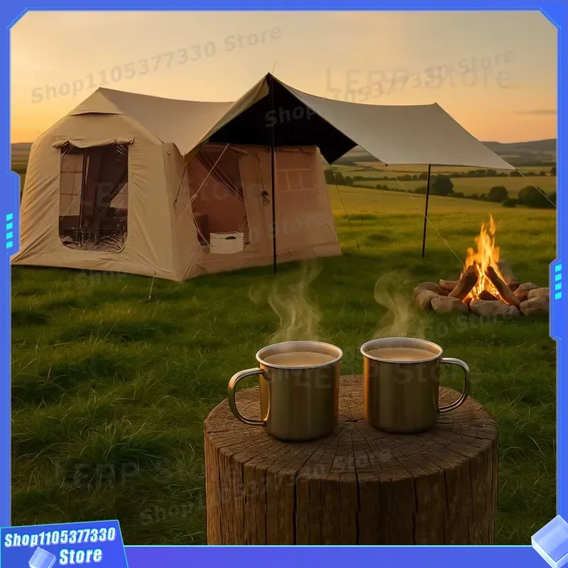 Large Inflatable Camping Tent 500g PVC Floor 15cm TPU Pillars All Weather Windproof Outdoor Party Shelter