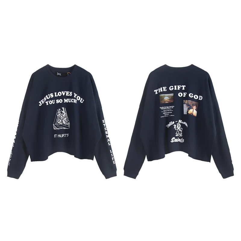 Paly Long Sleeved American Style Retro High Street Trend Waffle Fabric High Quality Loose Fitting Casual T-shirts