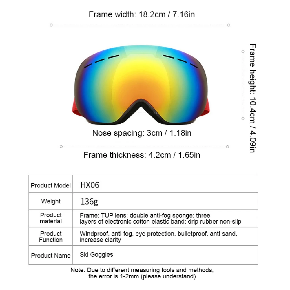 Skiing Goggles Coca Myopia Glasses Very Fashionable Adult Ski Eyewear HX06 Double Large Spherical Layer Anti-fog Glass