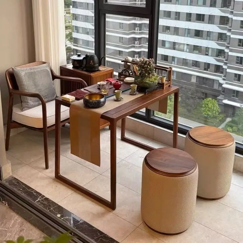 Taiwan tea retro style family table and chairs household living room balcony small apartment tea table integrated