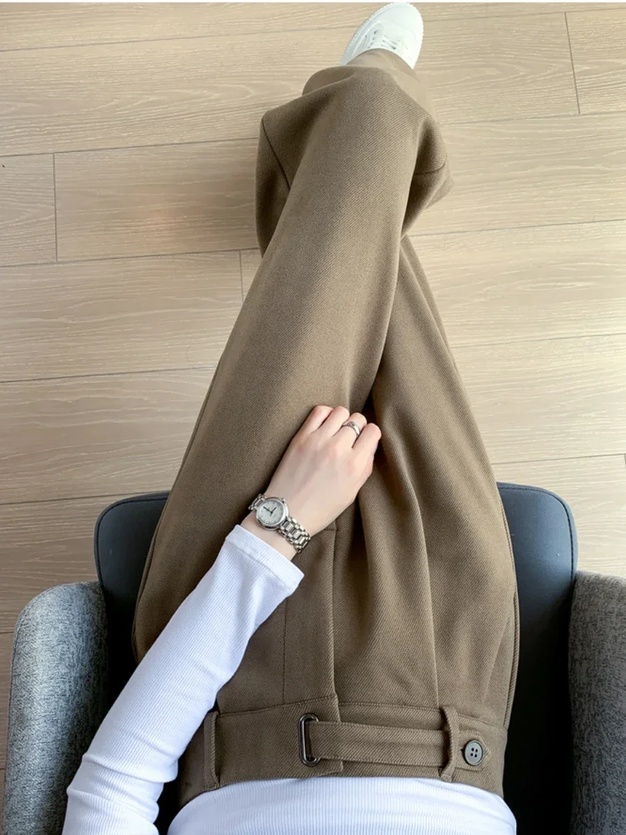 Bornladies Winter Thicken Office Ladies Trousers Women Fashion High Waist Full Length Pants Female Pleated Wide Leg Solid Pants