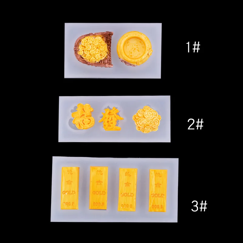 Gold Bar Coin Cornucopia Silicone Mold Chinese Coin Theme Cake Decoration Accessories Fondant Chocolate Mould A374