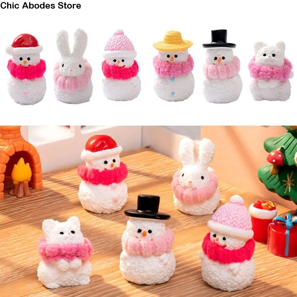 6pcs/set Creative Mini Christmas Figurines Cartoon Resin Crafts Snowman Miniature Ornaments Santa Snowman DIY