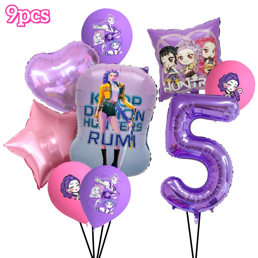 

9pcs Purple Pink Decorative Latex Balloons Kpop Anime Witch Hunters Digital Balloons Set Kids Birthday Baby Shower Party Decorat