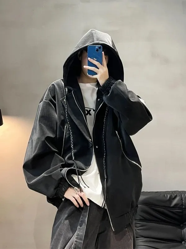 

Matte PU Leather Jaet Men's Women's Spring Autumn Trendy Motorcycle Sle Hooded American Brand Couple's Outerwear