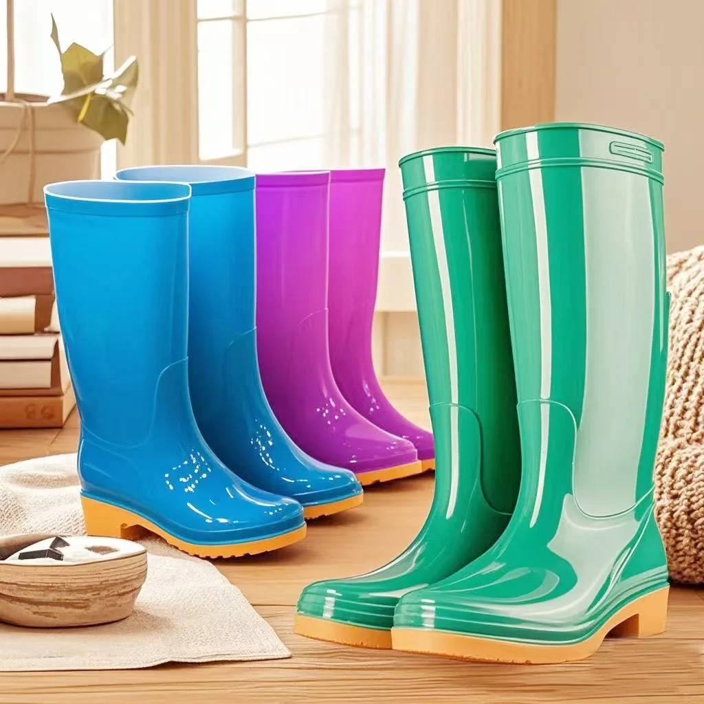 Women's adult rain shoes high tube medium tube waterproof and non-slip rubber shoes cotton kitchen work rain boots