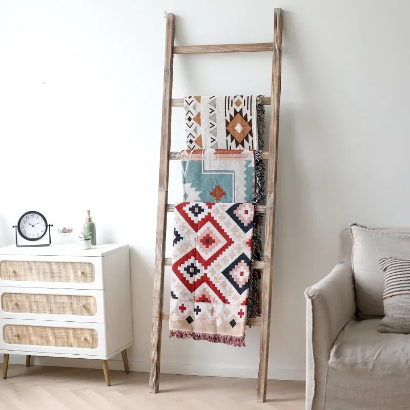 6.4ft Extra Wide Wooden Blanket Ladder Living Room Decorative Wal Leaning Farmhouse Quilt Display Holder Rustic