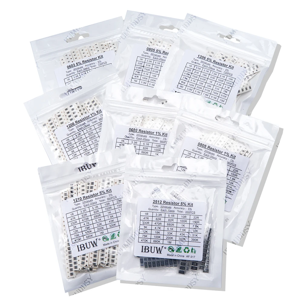 200pcs 660pcs 720pcs 4000pcs 0402 0603 0805 1206 1210 2512 smd resistor kit igmopnrq assorted kit 10k 100k 1k 1r 100r 220r 1% 5%