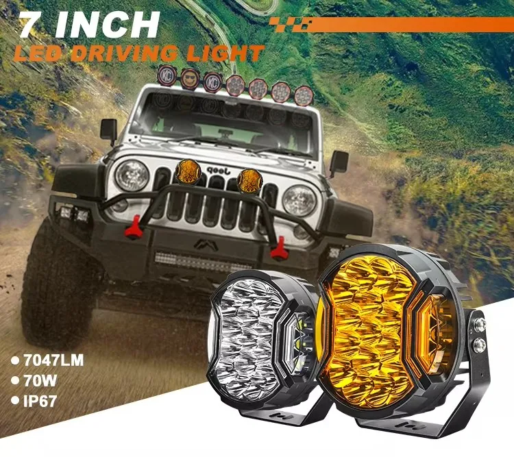 Factory Direct Sell  12v 24v 7inch Auxiliary Led Spot Work Lights for 4x4 Offroad SUV Truck White Amber DRL 3 Sides Shooter