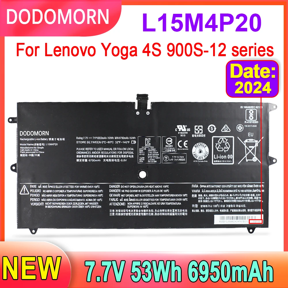 Аккумулятор DODOMORN L15M4P20 для ноутбука Lenovo Yoga 4S 900S 900S-12 900S 12ISK L15L4P20, запасные части, 2-летняя гарантия, 53 Вт/ч