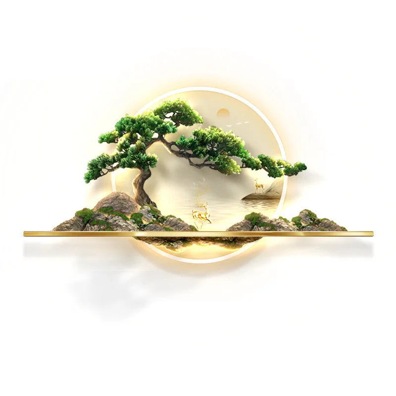 

atmosphere sofa background wall 3D three-dimensional, relief tea room new Chinese landscape mural