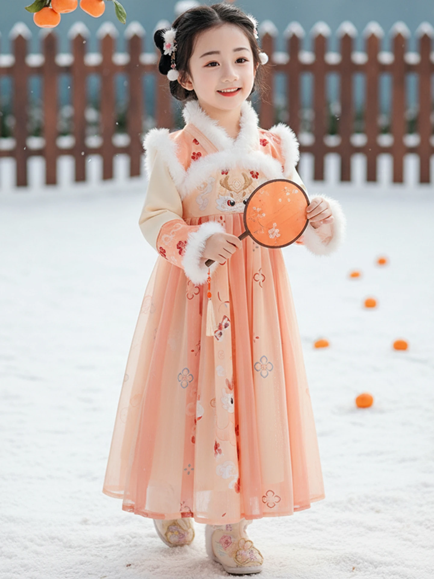 

Новый детский костюм Ханьфу для девочек 2026 года, праздничный комплект для Нового года, зимняя одежда, традиционный наряд из полиэфирного волокна