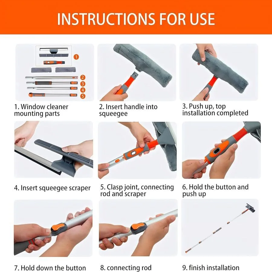 Профессиональный скребок для окон 2 в 1 с удлинителем для чистки окон в помещении и на открытом воздухе, телескопическое стекло 62 дюйма W