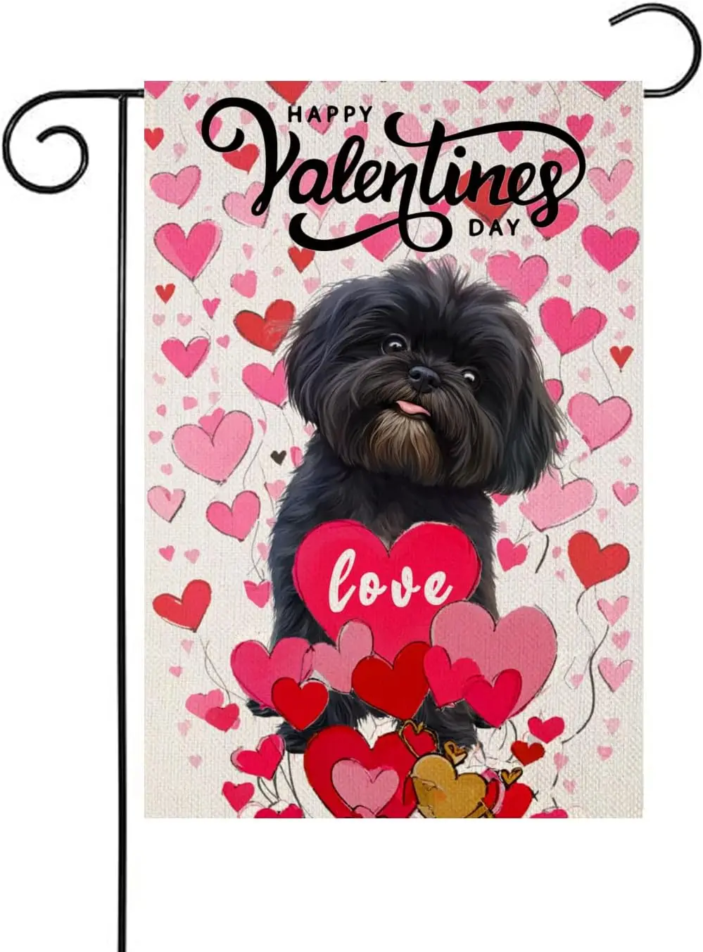 Happy Valentines Day Cute Black Shih Tzu Dog Gift Rose Garden Flag 12x18 Inch Double Sided Vertical Decoration Yard Small Fl YYD