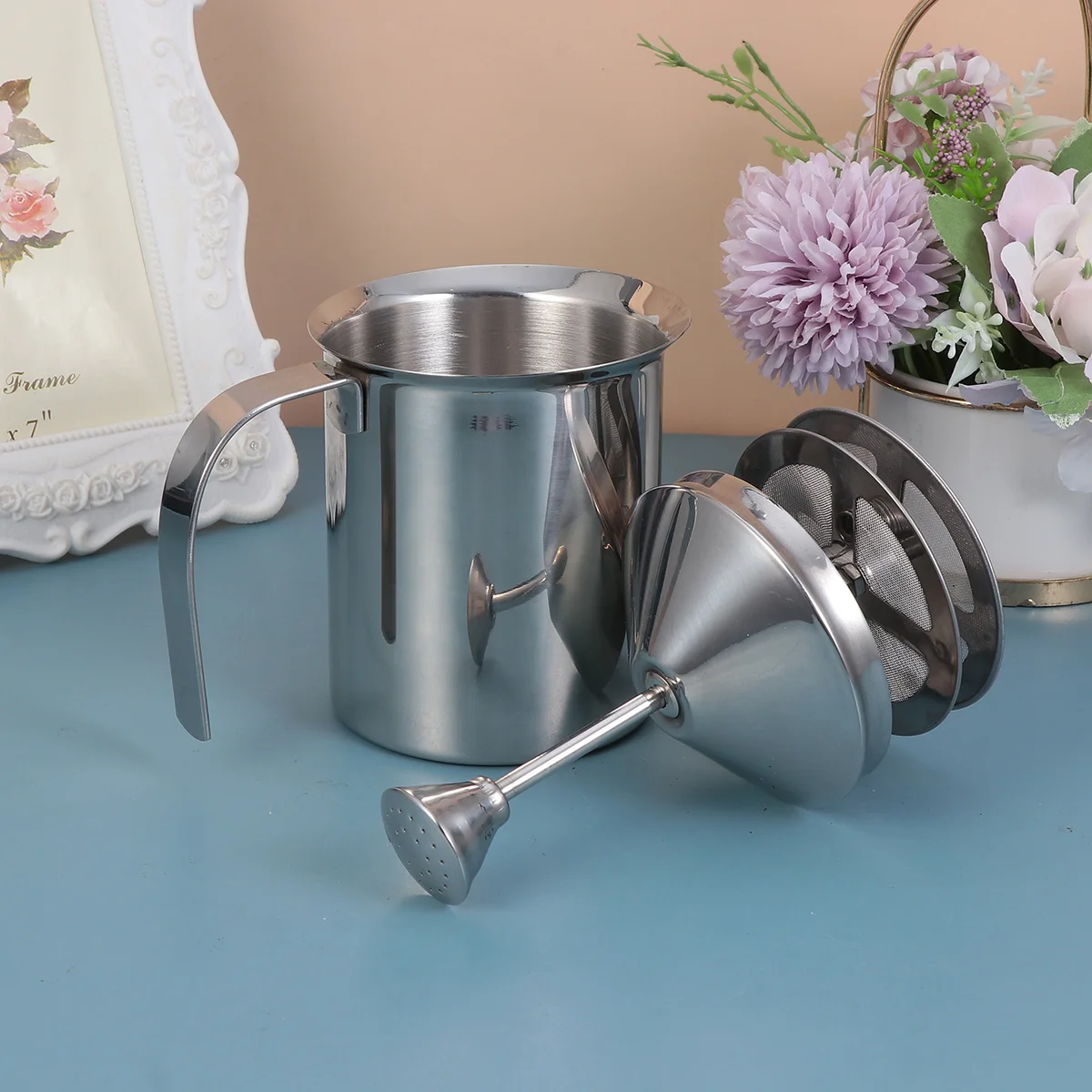 400Cc Rvs Koffie Melkopschuimer Dubbele Mesh Handleiding Handheld Werper Voor Cappuccino Latte Melk Waskolf Schuim Maker