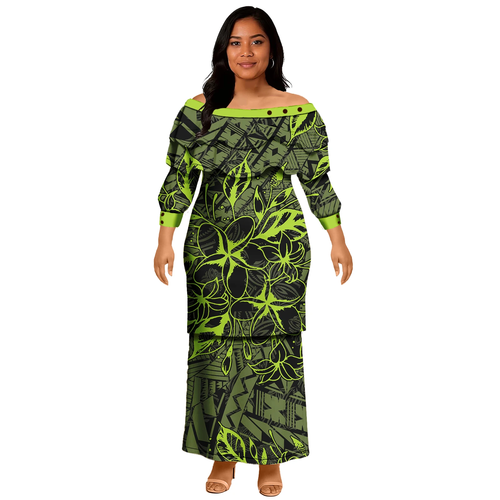 Abito Puletasi Polinesiano Samoa Design Tribale Set da Due Pezzi Puletasi Lady