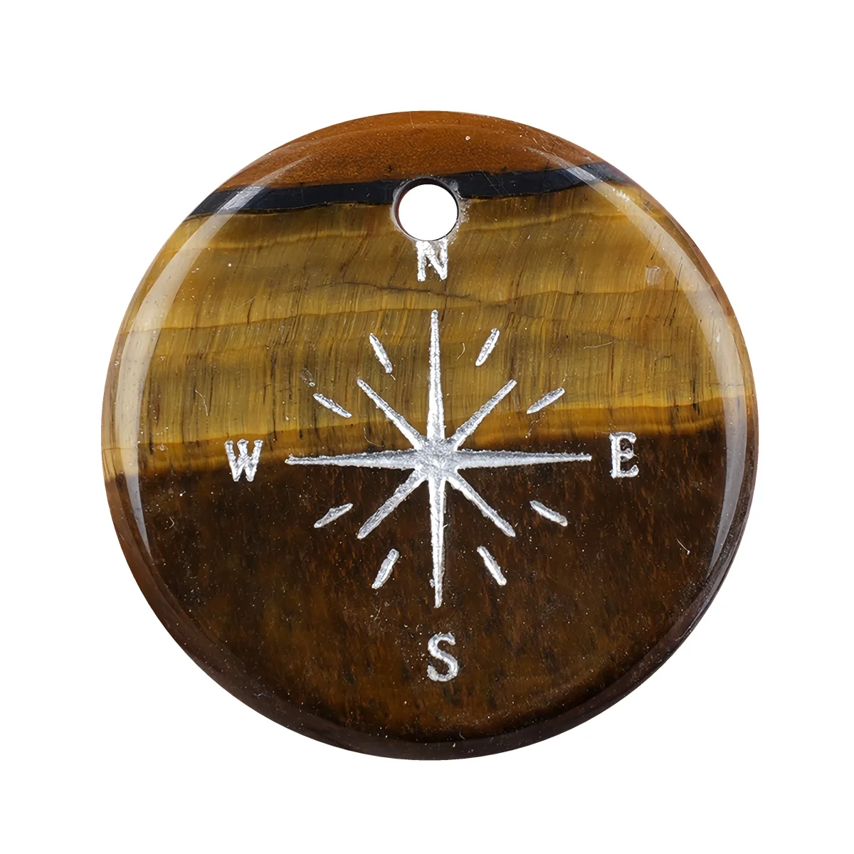 

Yellow Tiger Eye 30mm Gemstone Disc Pendant for Making Jewelry Crystal Silver Pattern-Compass Ornament Charms Cabochon
