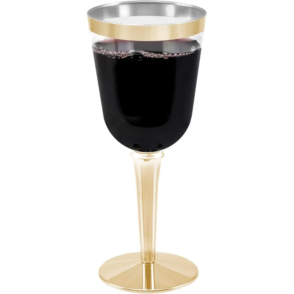 

Одноразовые бокалы для вина, емкость 10 унций, пластиковые стаканчики с золотой оправой для мероприятий и торжеств